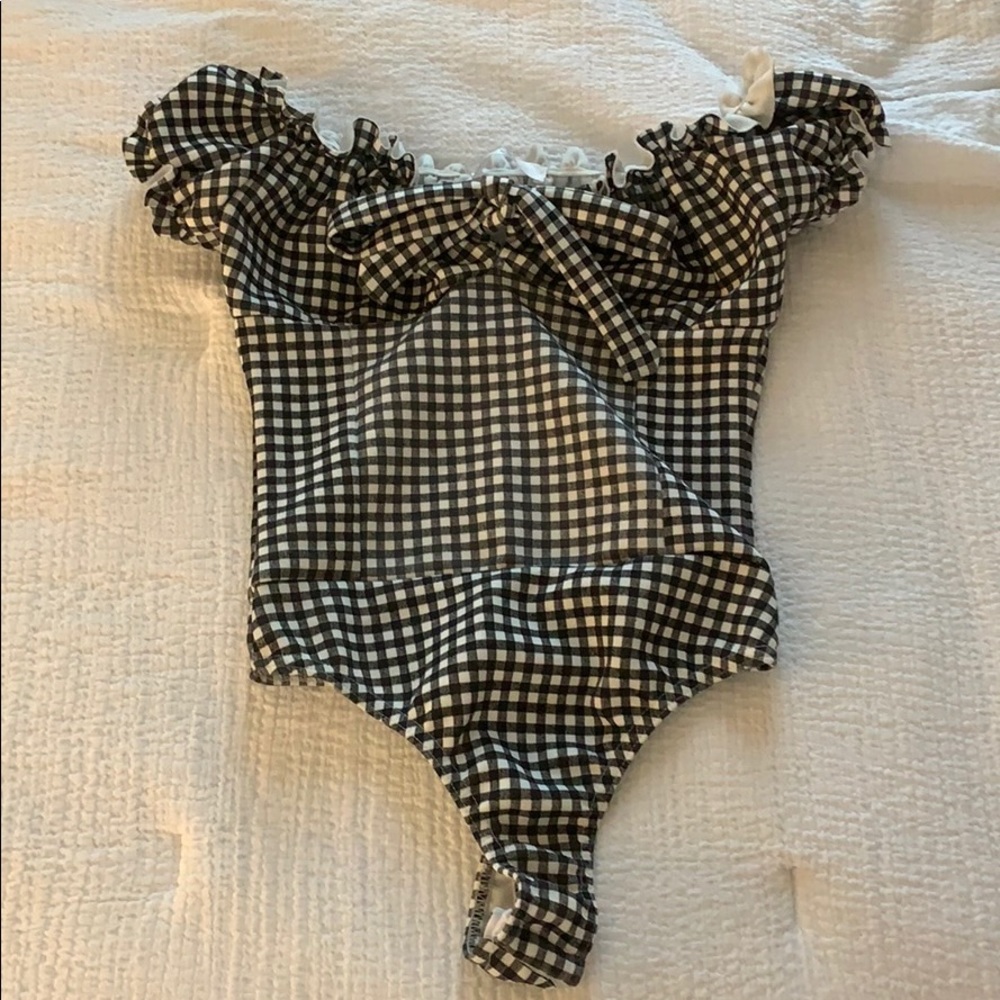 Bardot check print milkmaid bodysuit